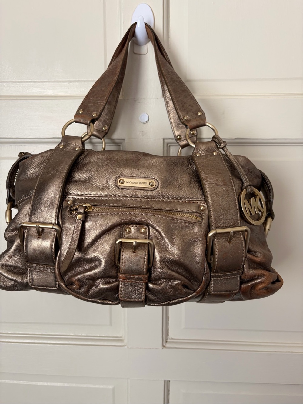 Michael Kors Metallic Bronze Satchel with Gold-Tone Hardware